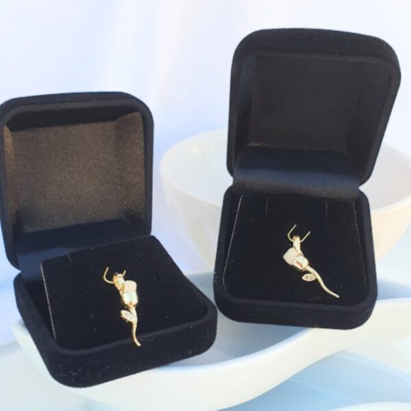 2 Pigentes Dentinho Flor Única em Ouro com Estojo