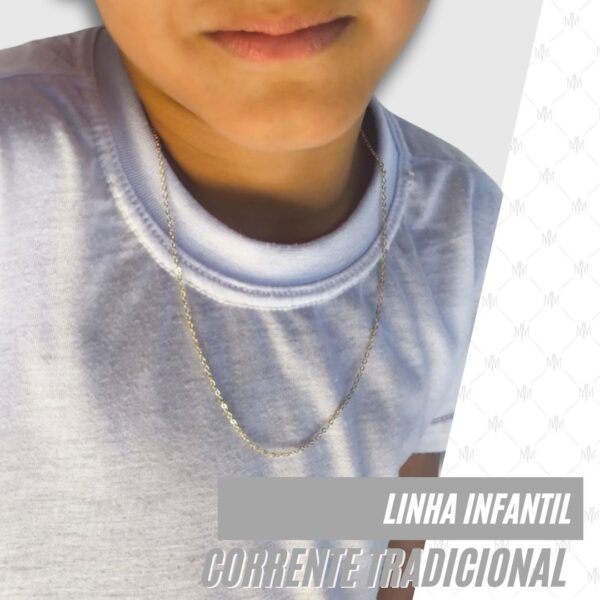 Corrente infantil 45cm+5 tradicional modelo cadeado 1.1 banhado a ouro18k Antialérgico hipoalergênico semijoia MamãeMê